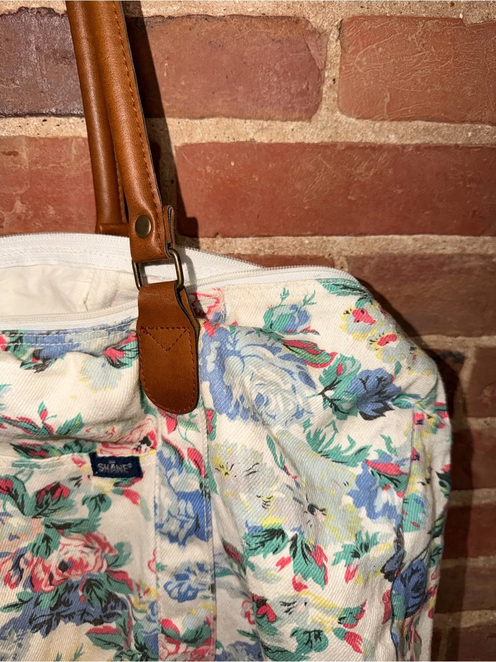 Shane Quilted Floral Tote Bag with Brown Handles Beach Storage Travel